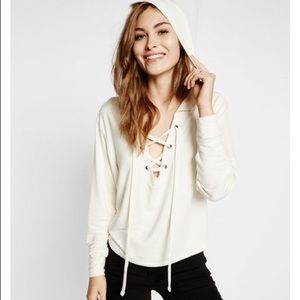 Express white lace up sweatshirt